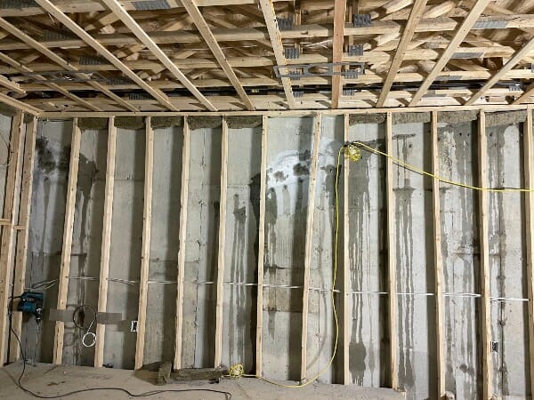 basement with new wood beams